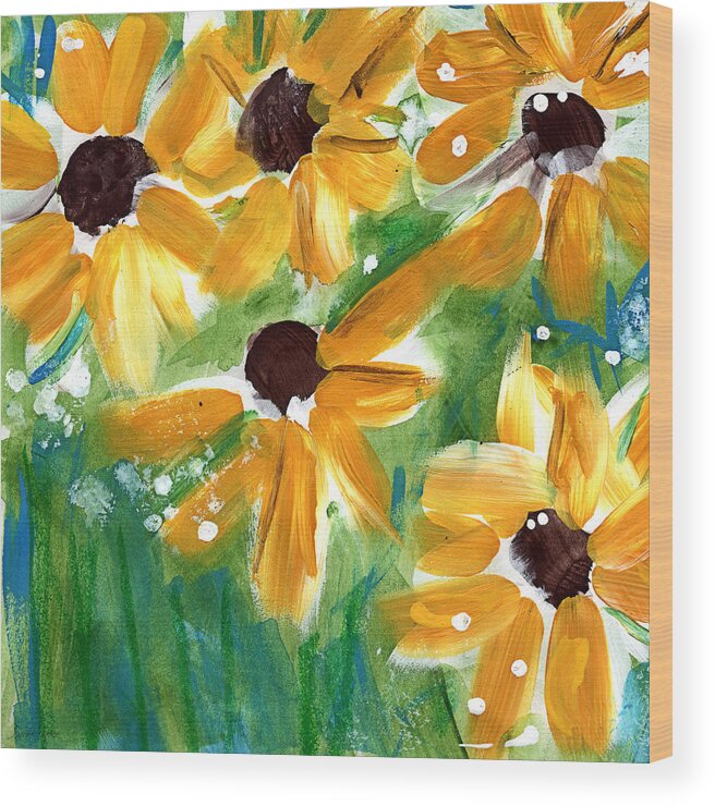 Sunflowers Wood Print featuring the painting Sunflowers by Linda Woods