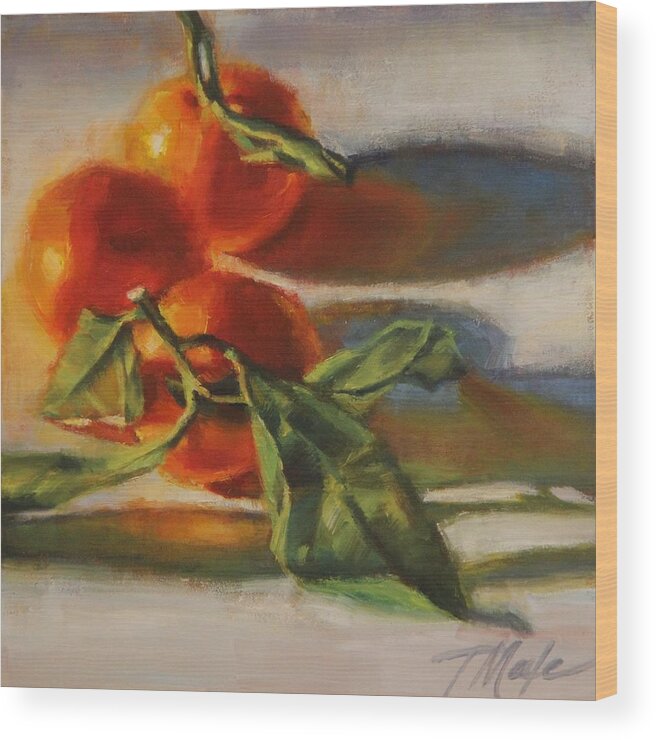 Nature Wood Print featuring the painting Sunlit Satsumas by Tracy Male
