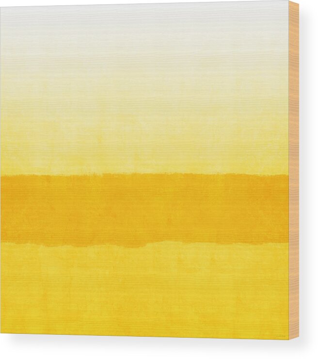 Abstract Wood Print featuring the painting Sunrise- Yellow Abstract Art by Linda Woods by Linda Woods