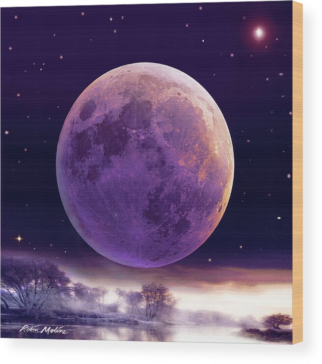 Cold Moon Wood Print featuring the digital art Super Cold Moon over December by Robin Moline