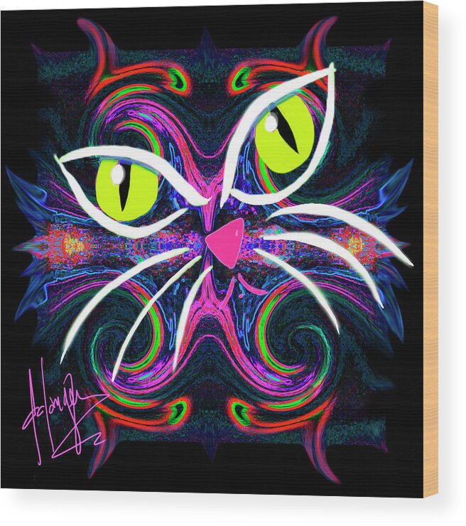 Supernova Wood Print featuring the painting SuperNova Cat by DC Langer