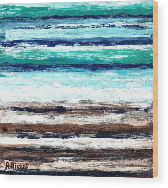 #water #ocean #abstract #surfandturf #sea #sand #waves Wood Print featuring the painting Surf and Turf by Allison Constantino