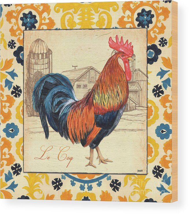 Rooster Wood Print featuring the painting Suzani Rooster 2 by Debbie DeWitt