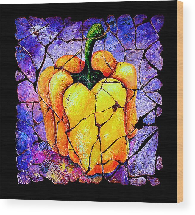 Sweet Pepper Fresco Antique Wood Print featuring the painting Sweet Pepper by OLena Art by Lena Owens - Vibrant DESIGN