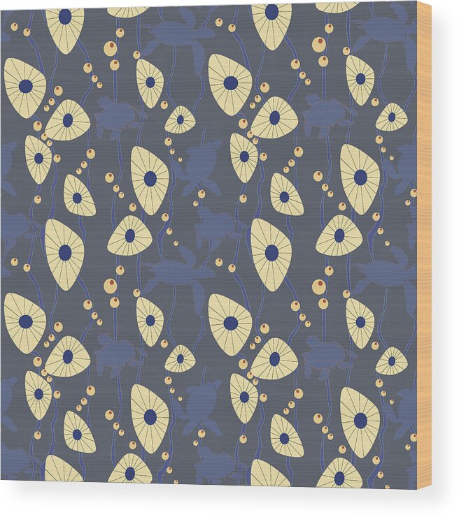 Blue Wood Print featuring the digital art Swimming Turtles blue by April Burton