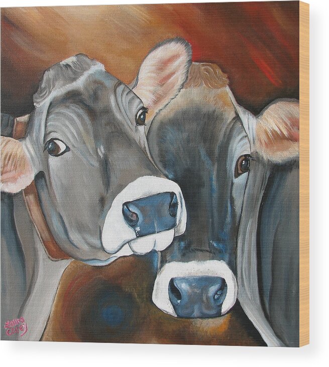 Brown Swiss Wood Print featuring the painting Swiss Misses by Laura Carey