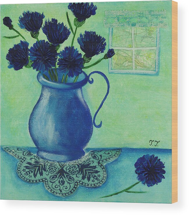 Floral Artwork Wood Print featuring the painting Symphony in Blue by Teodora Totorean