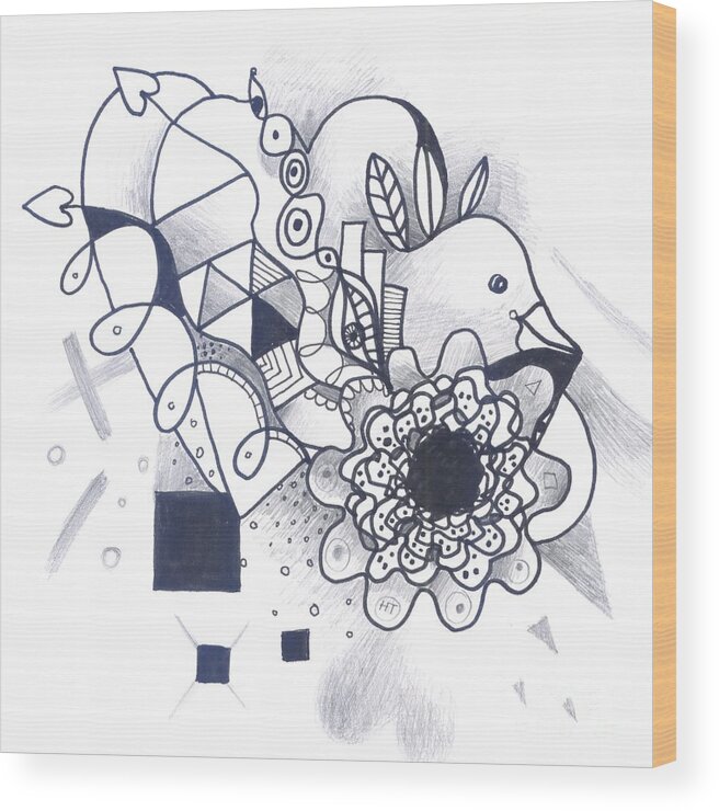 Abstract Wood Print featuring the drawing Take A Chance by Helena Tiainen