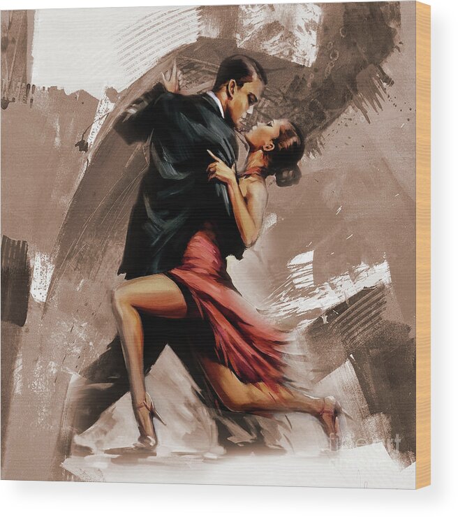 Flamenco Wood Print featuring the painting Tango Couple Dance art by Gull G
