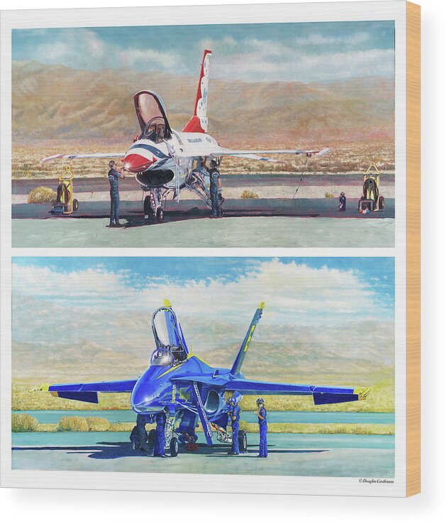 Aviation Art Wood Print featuring the painting Tbirds and Angels Maintenance by Douglas Castleman