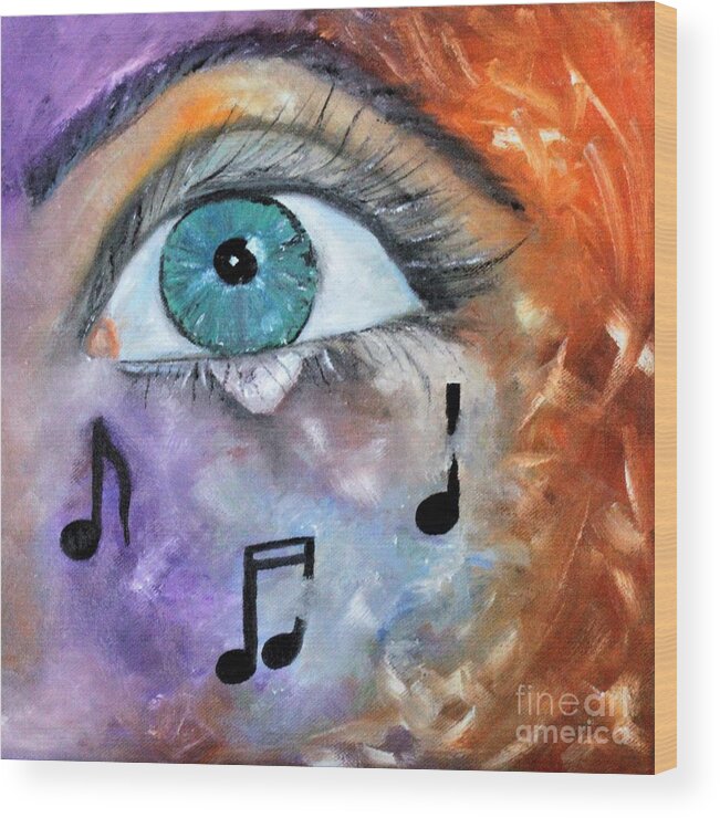 Face Wood Print featuring the painting Tears Fall To The Beat by Tracey Lee Cassin