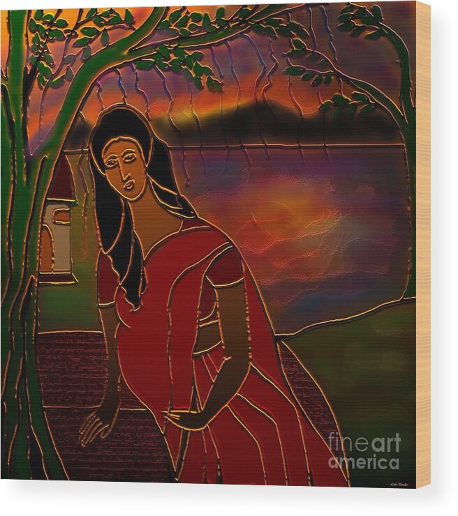 Sita Painting Wood Print featuring the digital art Tears Of Tamasa by Latha Gokuldas Panicker
