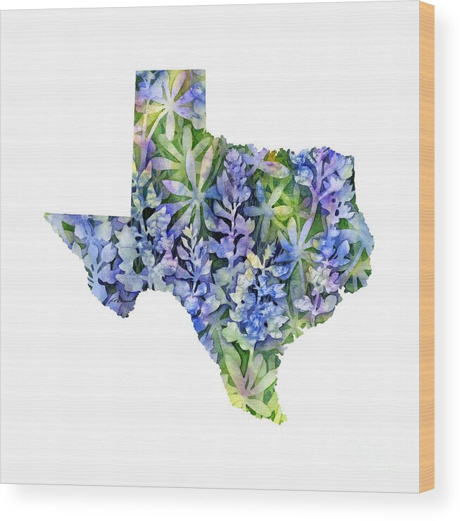 Texas Wood Print featuring the painting Texas Blue Texas Map on White by Hailey E Herrera