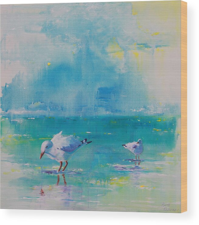 Gulls Wood Print featuring the painting The Beach Boys by Ruth Kamenev