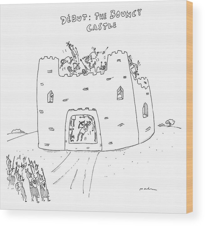 Debut: The Bouncy Castle Wood Print featuring the drawing The Bouncy Castle by Michael Maslin
