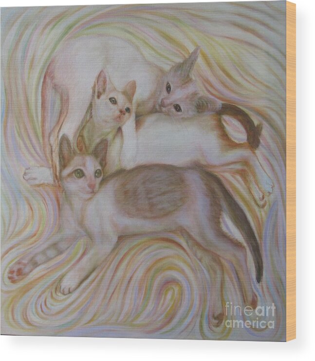 Cat Wood Print featuring the painting The Brothers by Sukalya Chearanantana
