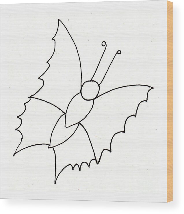 Line Drawing Wood Print featuring the drawing The butterfly with no spots by Sophia Landau