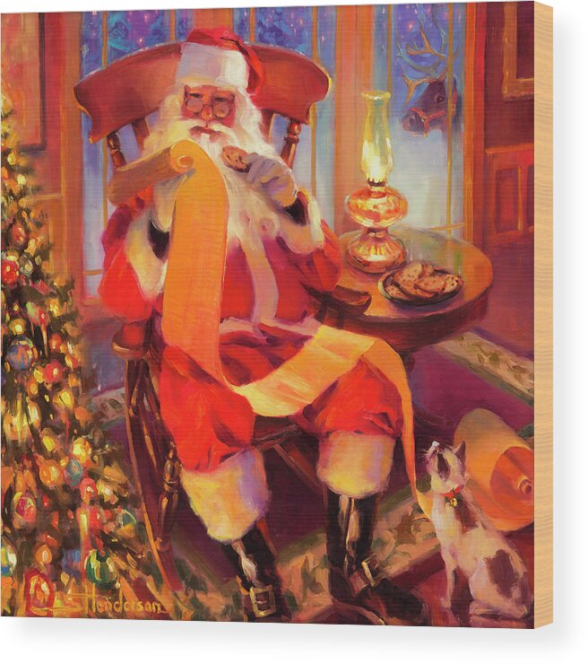Santa Wood Print featuring the painting The Christmas List by Steve Henderson