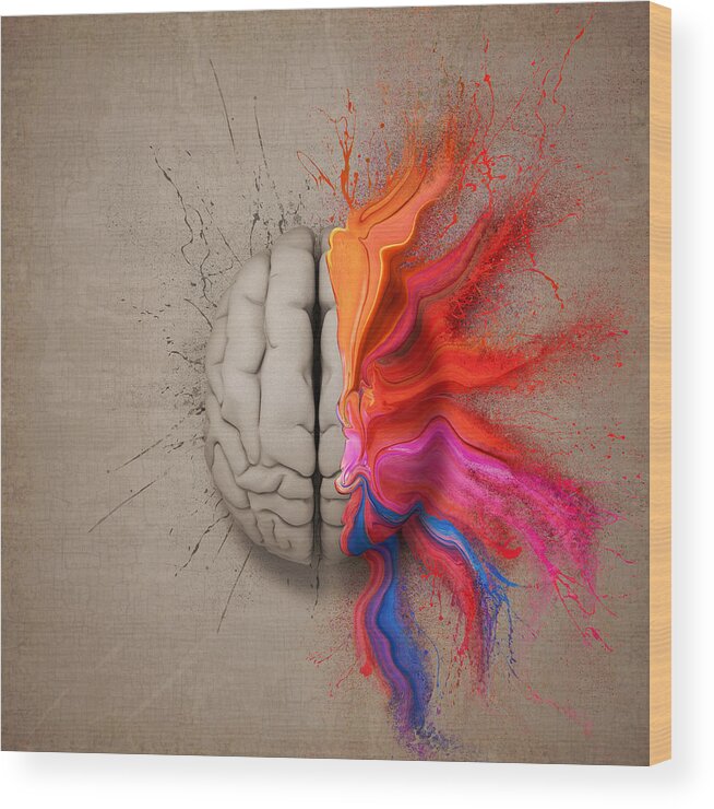 Brain Wood Print featuring the digital art The Creative Brain by Johan Swanepoel
