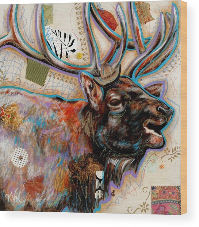 Elk Wood Print featuring the mixed media The Elk by Katia Von Kral