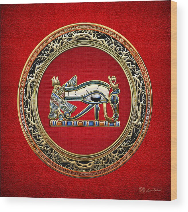 Treasure Trove 3d By Serge Averbukh Wood Print featuring the photograph The Eye Of Horus On Red by Serge Averbukh