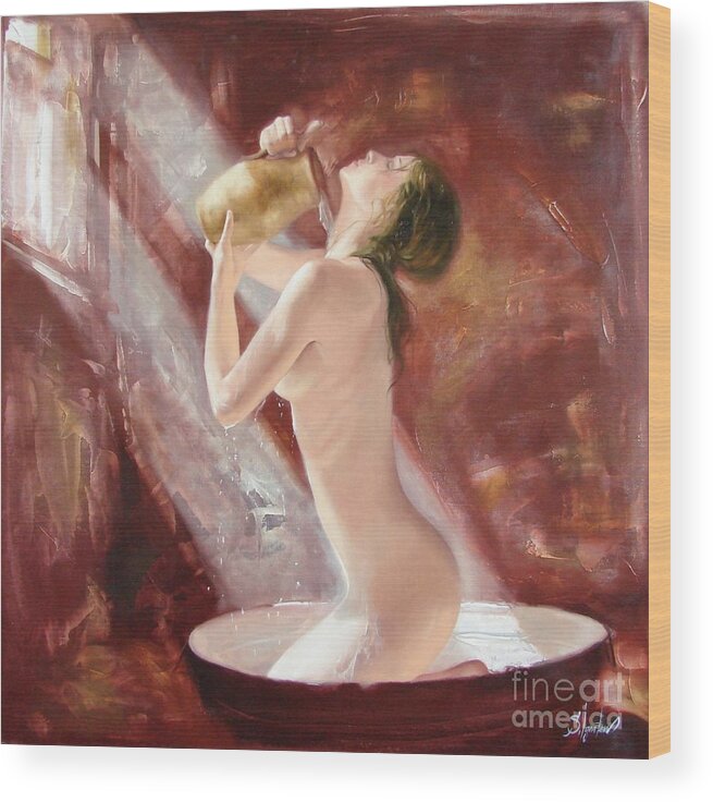 Oil Wood Print featuring the painting The freshness by Sergey Ignatenko