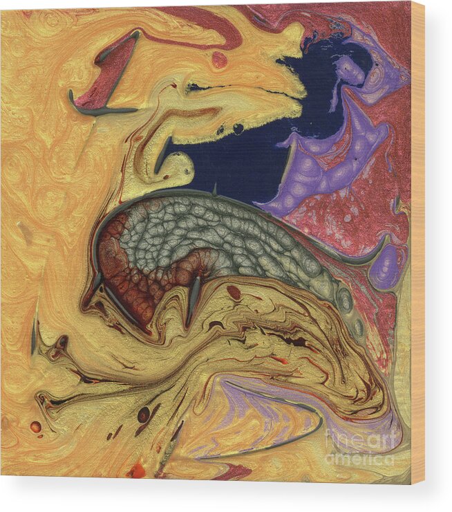 Yellow Wood Print featuring the mixed media The Golden Fish by Terry McConnell