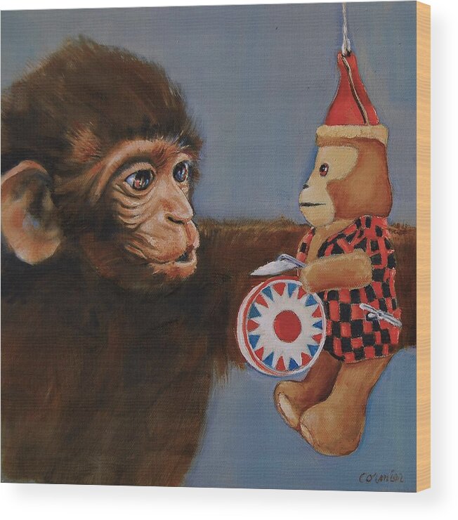 Primate Wood Print featuring the painting The Hundredth Monkey by Jean Cormier