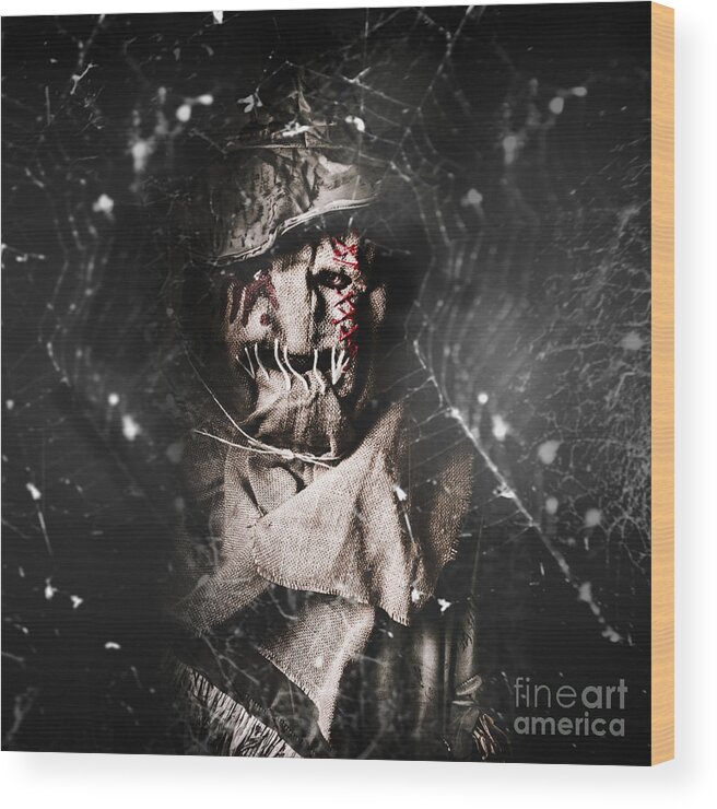 Horror Wood Print featuring the digital art The Monster scarecrow by Jorgo Photography
