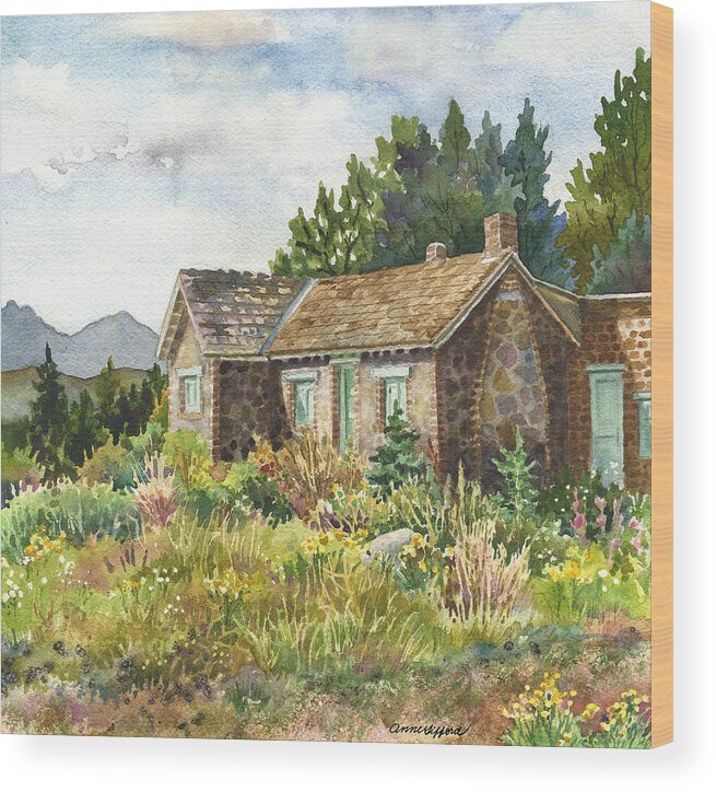 Stone House Painting Wood Print featuring the painting The Old Moore House at Caribou Ranch by Anne Gifford