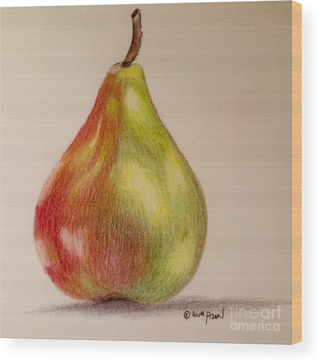 #illustration #apple #fruit #drawing Wood Print featuring the drawing The Pear by Eva Ason