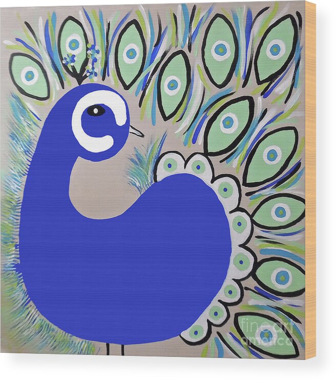 Peacock Wood Print featuring the painting The Playful Peacock by Jilian Cramb - AMothersFineArt