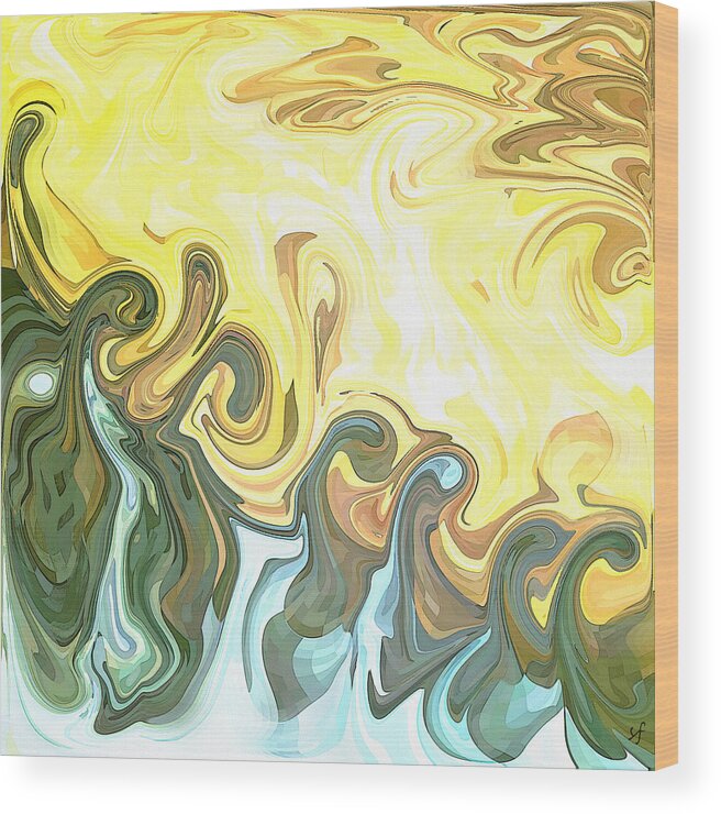 Abstract Wood Print featuring the digital art The Sea and the Waves Roaring by Shelli Fitzpatrick
