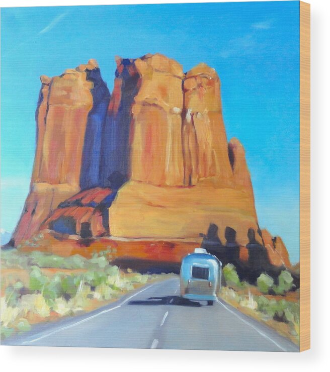 Airstream Art Wood Print featuring the painting The Shadow of the Three Gossips Arches Utah by Elizabeth Jose