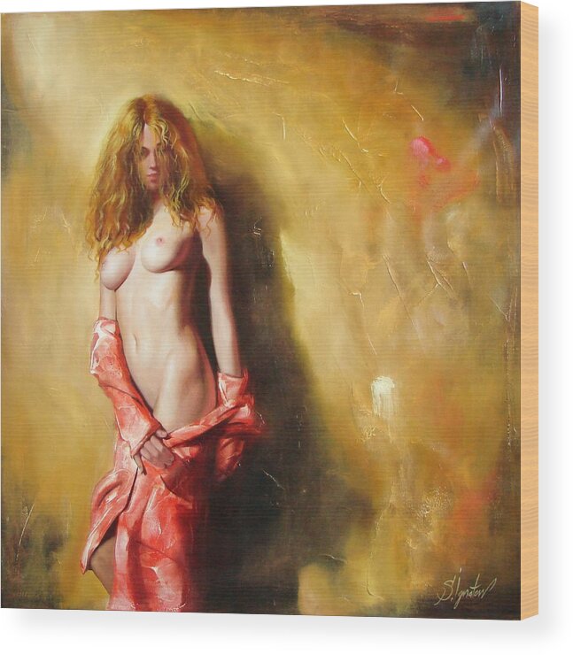 Art Wood Print featuring the painting The sun in red by Sergey Ignatenko