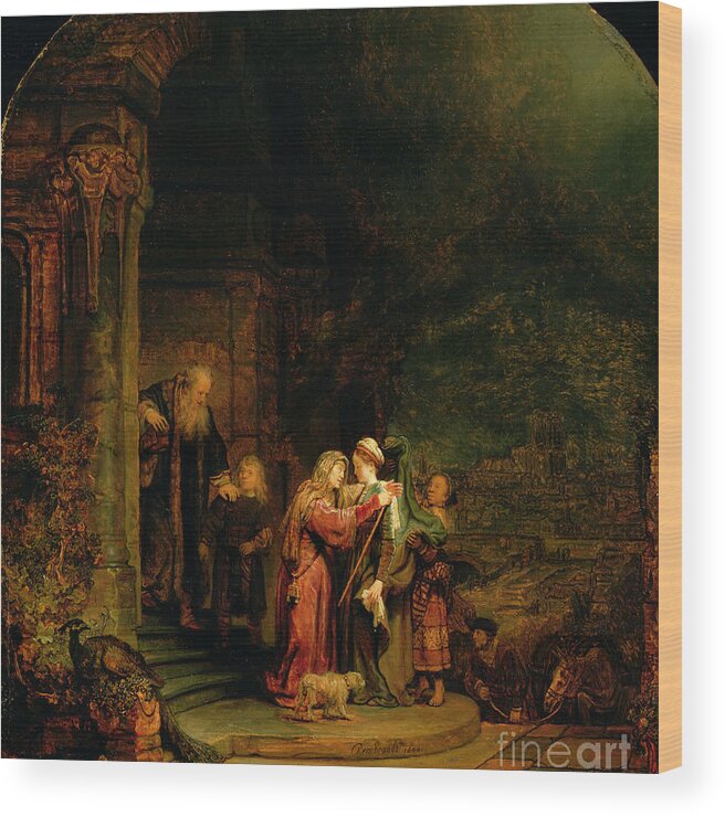 The Wood Print featuring the painting The Visitation by Rembrandt Harmensz van Rijn
