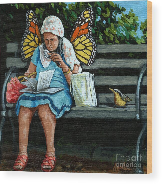 Fantasy Artwork Wood Print featuring the painting The Visiting Angel - fantasy painting by Linda Apple