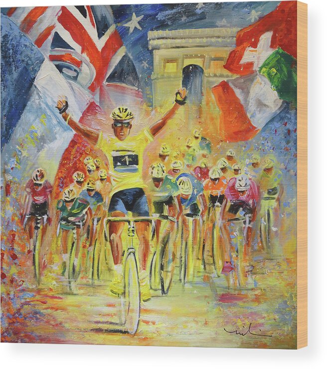 Sports Wood Print featuring the painting The Winner Of The Tour De France by Miki De Goodaboom