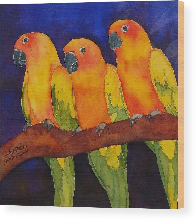 Parrots Wood Print featuring the painting Three Amigos by Judy Mercer