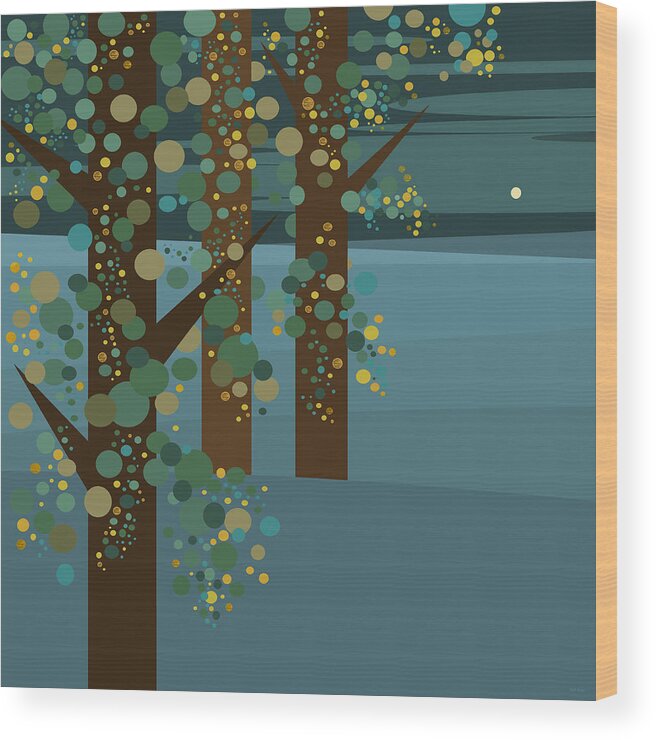 Three Trees In Gold Wood Print featuring the digital art Three Trees With Gold by Val Arie