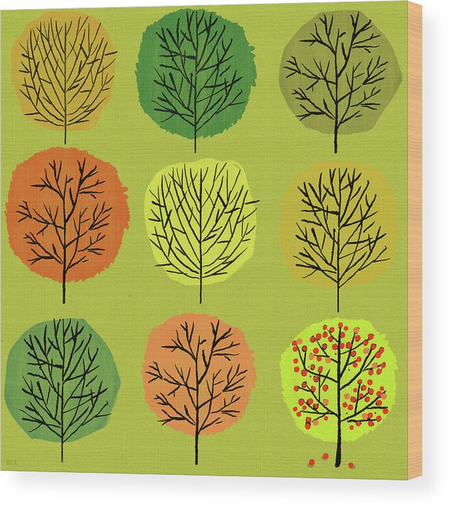 Trees Wood Print featuring the painting Tidy Trees All In Pretty Rows by Little Bunny Sunshine