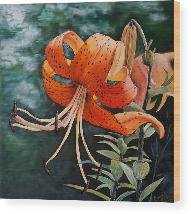 Tiger Lily Wood Print featuring the painting Tiger Lily by Connie Rish