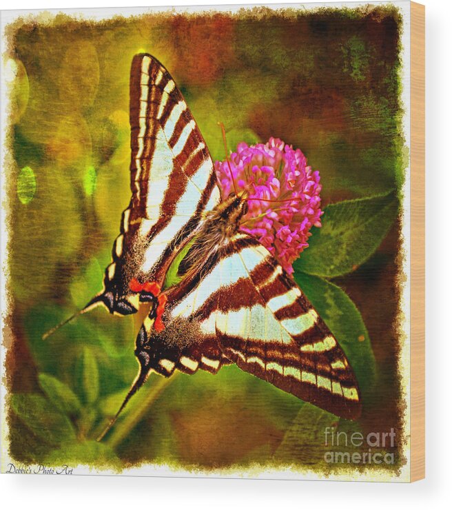 Nature Wood Print featuring the photograph Zebra Swallowtail Butterfly - Digital Paint 3 by Debbie Portwood