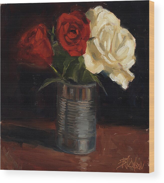 Roses Wood Print featuring the painting Tin Can Love by Billie Colson