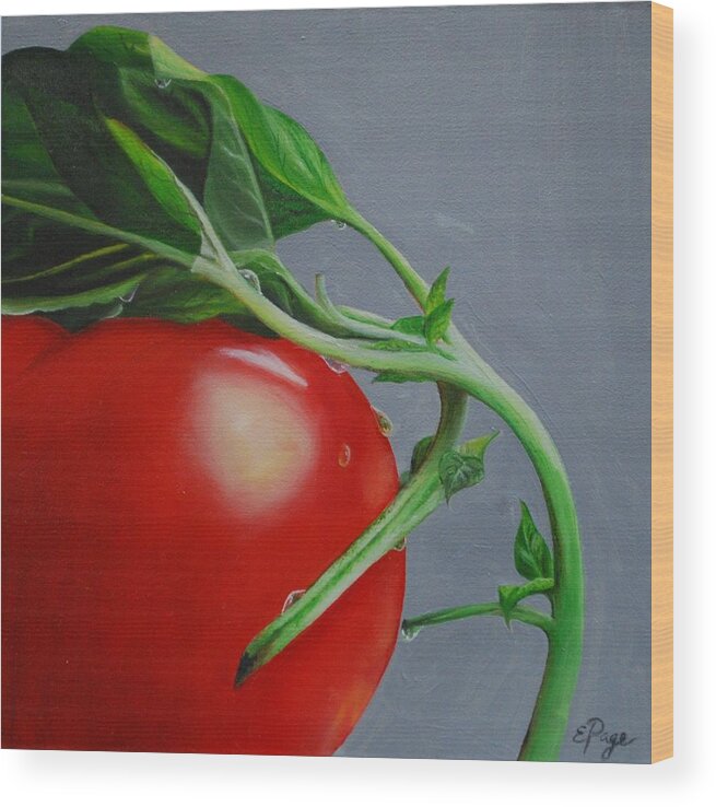 Tomato Wood Print featuring the painting Tomato and Basil by Emily Page