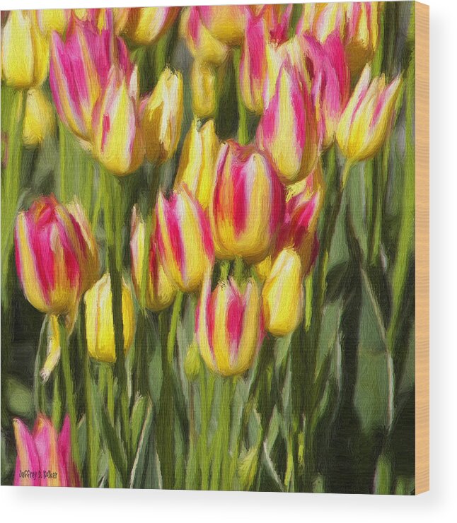 Tulips Wood Print featuring the painting Too Many Tulips by Jeffrey Kolker