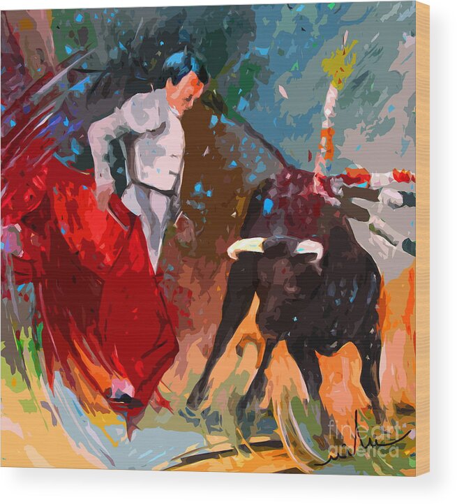 Bullfight Wood Print featuring the painting Toroscape 05 by Miki De Goodaboom