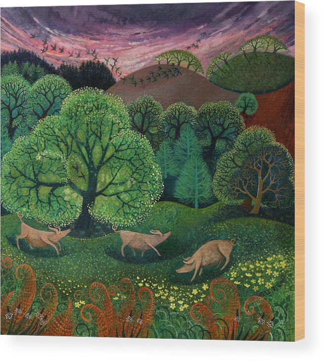 Pink Wood Print featuring the painting Totally Organic by Lisa Graa Jensen