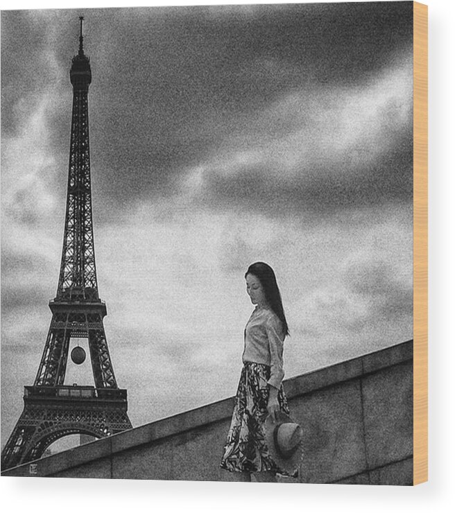Blackandwhite Wood Print featuring the photograph Tour Eiffel Mood

#woman #girl by Rafa Rivas