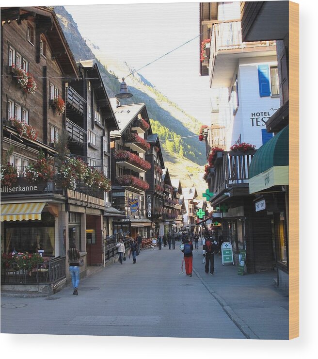 Zermatt Wood Print featuring the photograph Town of Zermatt by Sue Morris